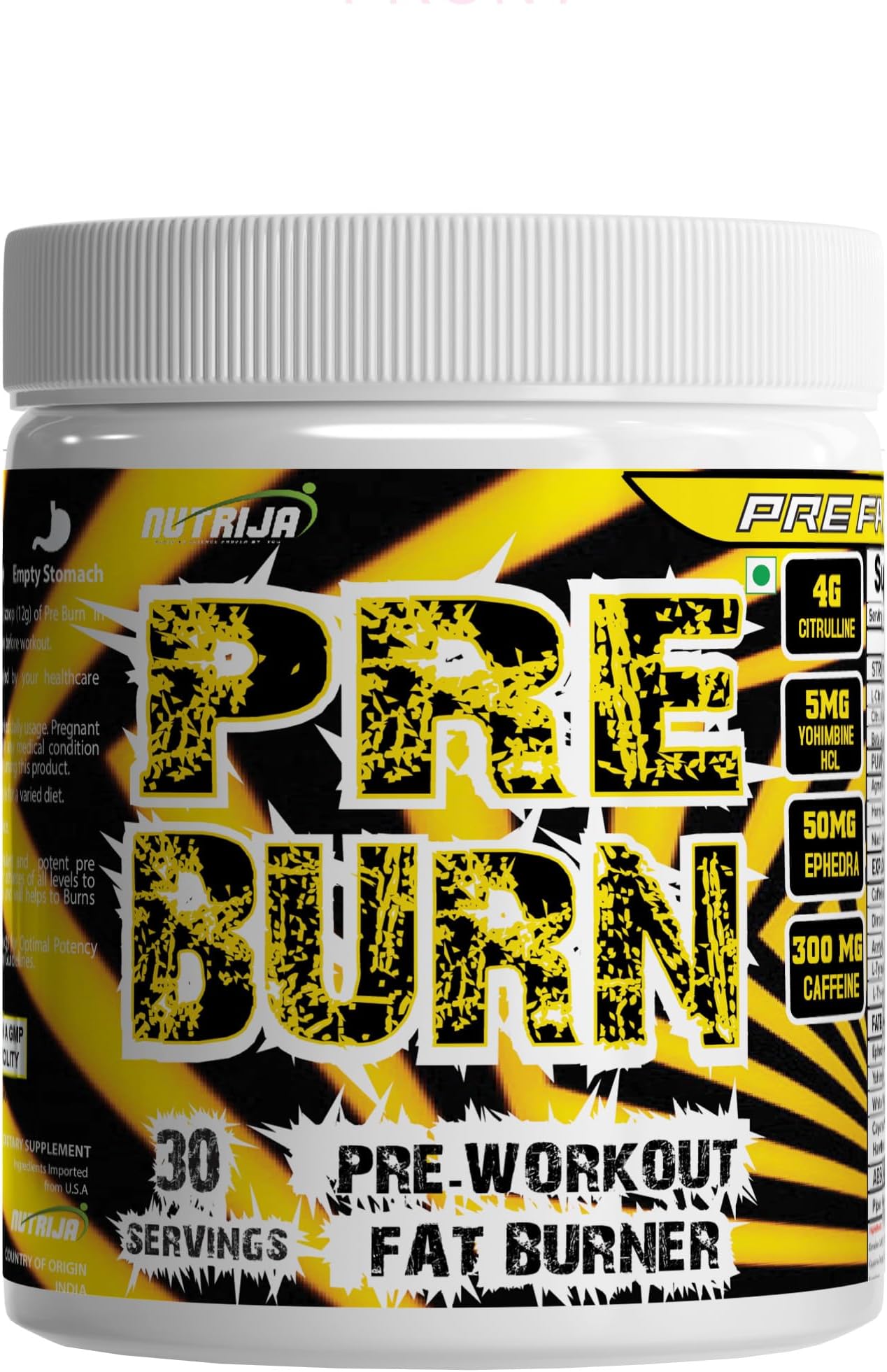 Pre Burn - Advanced Pre-Workout Powder with Fat Burning Blend, Specially For Cutting & Shreding - 30 Servings (Tangy Orange) (360 Gram)