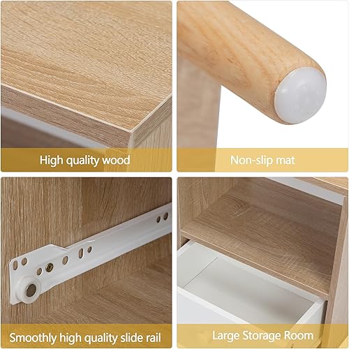 Miniatura 22 de JAXPETY Juego de 2 mesitas de noche modernas de madera, mesita de noche con cajón, muebles de noche, mesa auxiliar con estante abierto y patas de