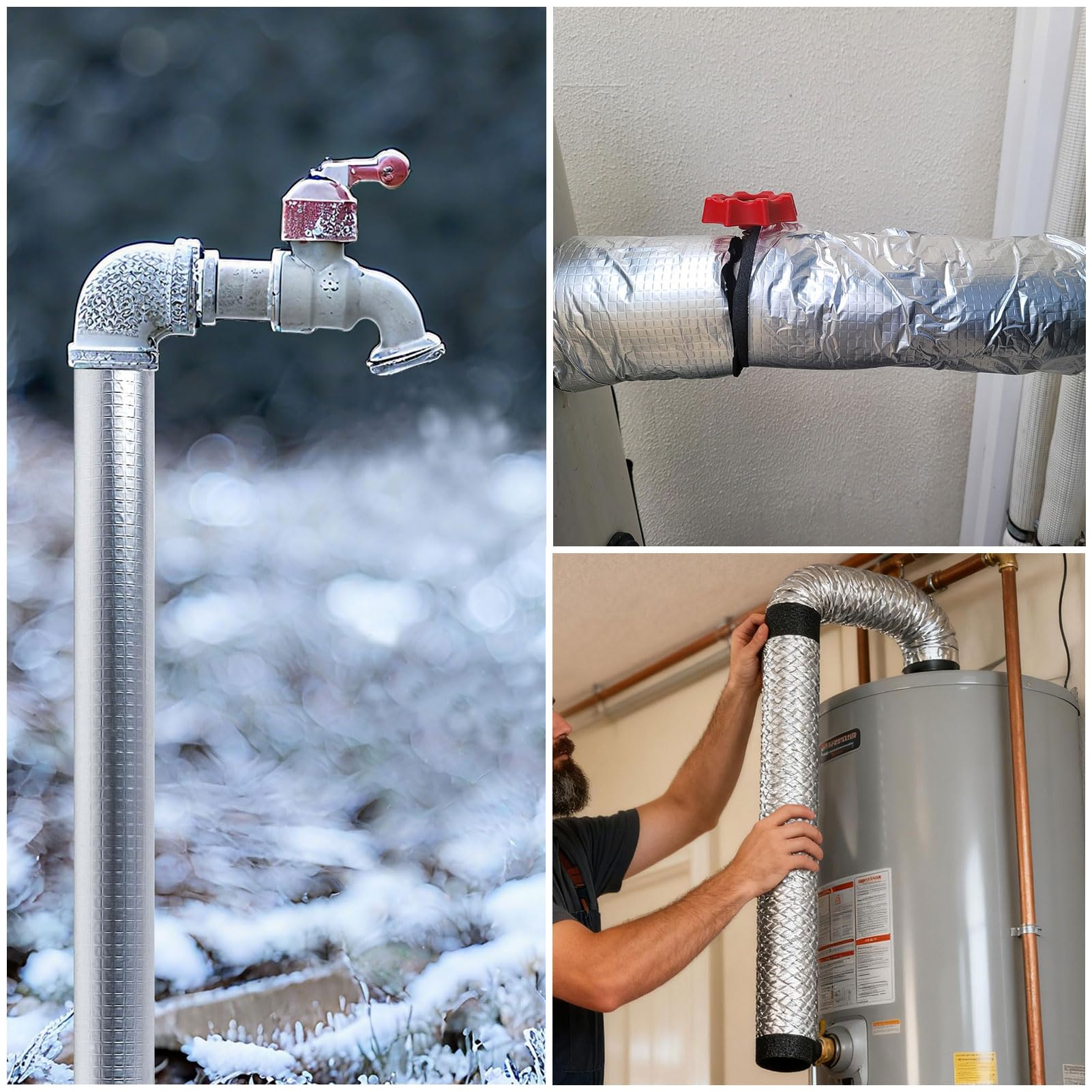 Tubo de Espuma Fundas Térmico para Tuberías Exteriores Coquilla Aislante De Papel De Aluminio Autoadhesivo de Aislamiento para Tubos De Agua Y Calefacción (ID) 27mm x (T) 30mm x (L) 0.95m