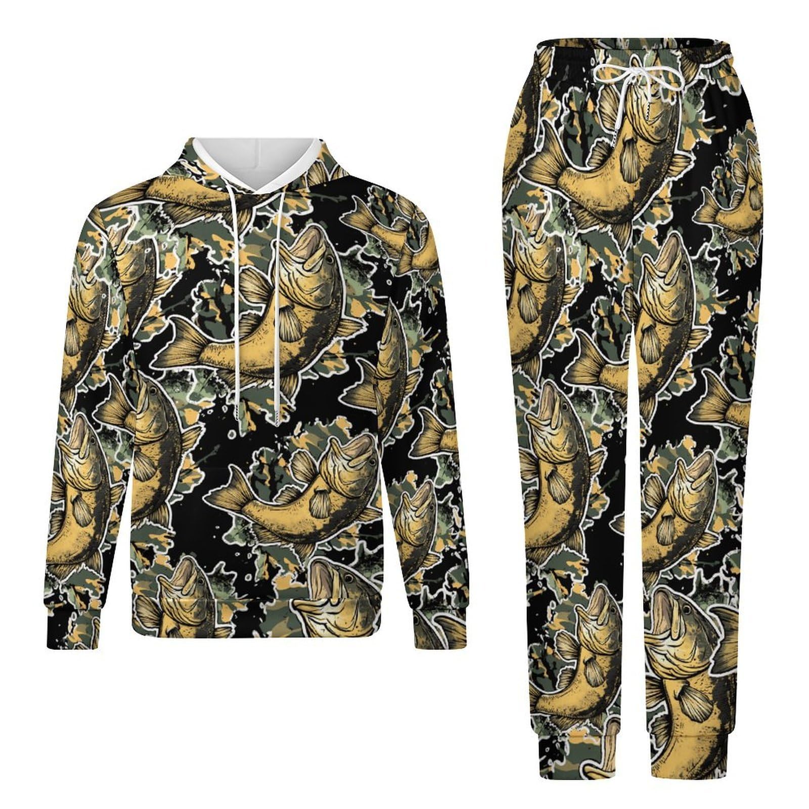 Bass Fish Camouflage Tute per gli Uomini Manica Lunga Felpa Con Cappuccio E Pantaloni Della Tuta Joggers Set Moda Tute