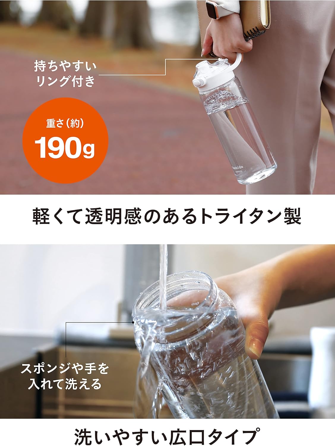 CB Japan Santeco Water Bottle, Time Marker, Memory, White, One-Touch, Lightweight, Tritan Track and Go Water Bottle
