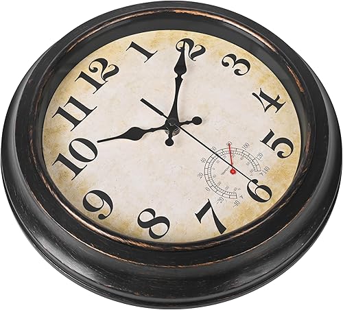 Miniatura 5 de Reloj de pared retro impermeable de 12 pulgadas para jardín, patio, piscina y hogar (bronce)