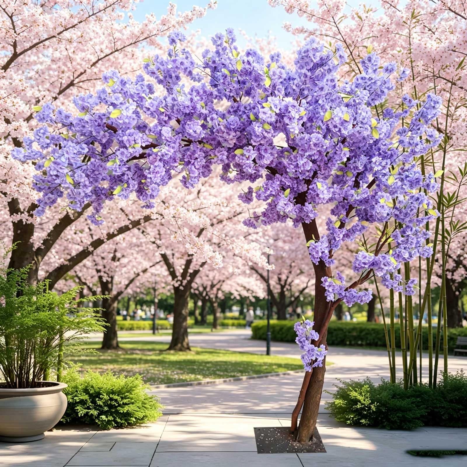 KIBONCY Large-Scale Blue-Purple Artificial Cherry Blossom Trees for Indoor and Outdoor Wedding Decorations in Shopping Malls(5x4m)