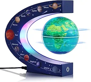 Magnetic Levitation Floating Rotating 3in Globe With Colored Lamp For Men Boss Cool Office Decor Gifts Or Kids Desk Toys,Nine planetary solar systems astronomy educational cosmic earth globe