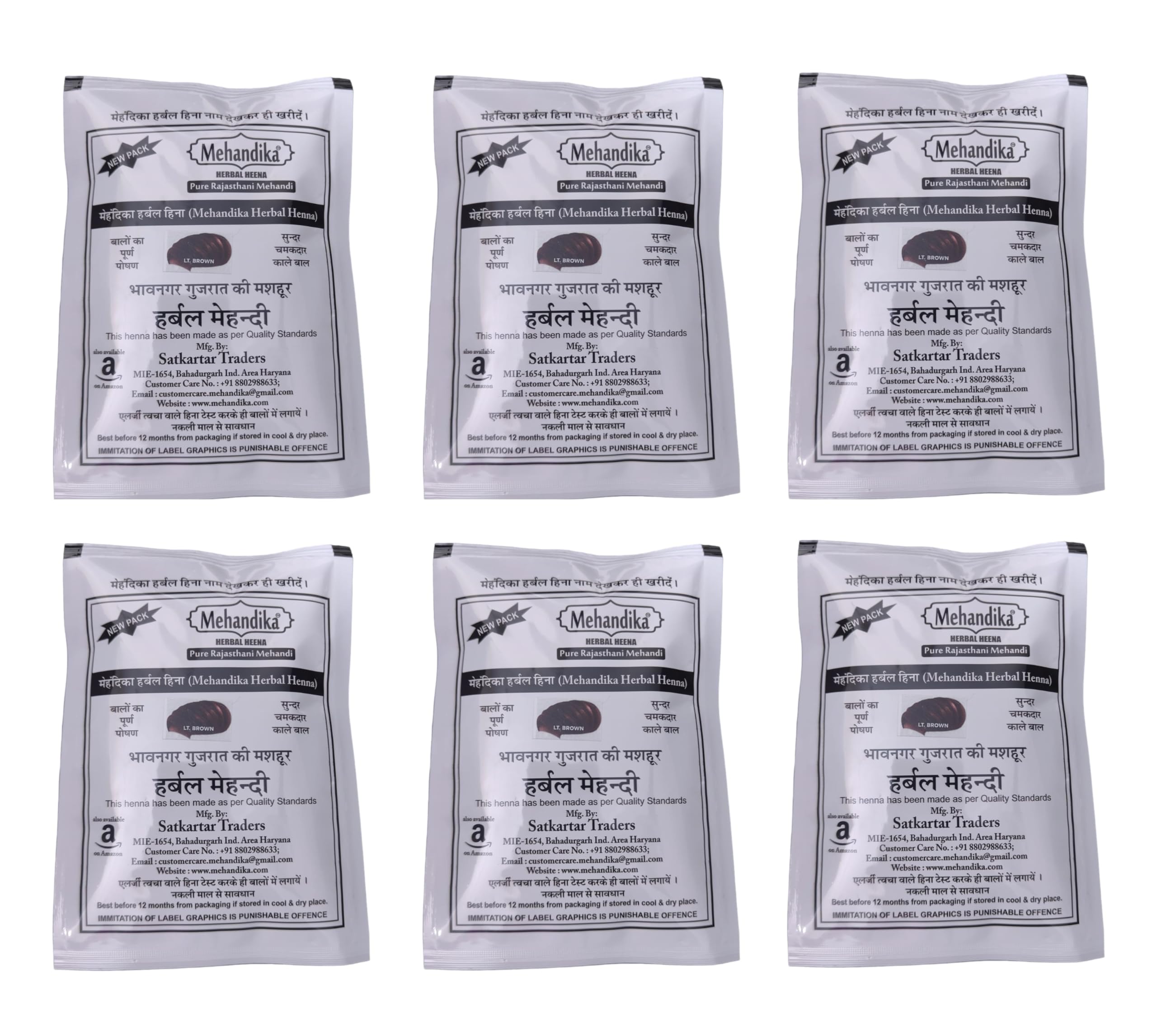 Mehandika Henna Fresh Ready To Apply Henna Powder, 100% Natural Rajasthani Henna, Imparts Rich Brown Shade (Pack of 6 Black, 25g)-picture-21