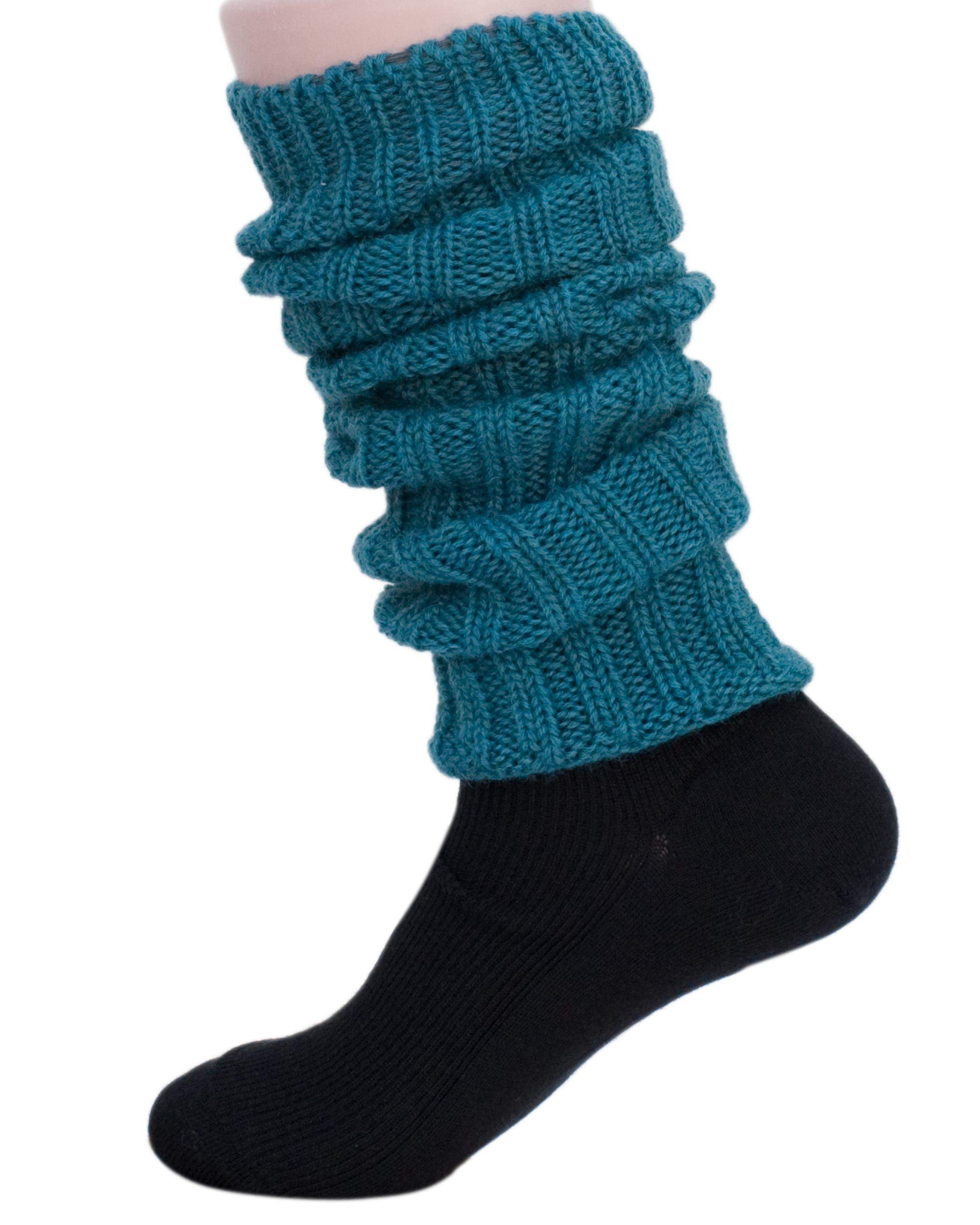 Hirsch Natur Women's Teal Blue Chunky Organic Wool Leg Warmers