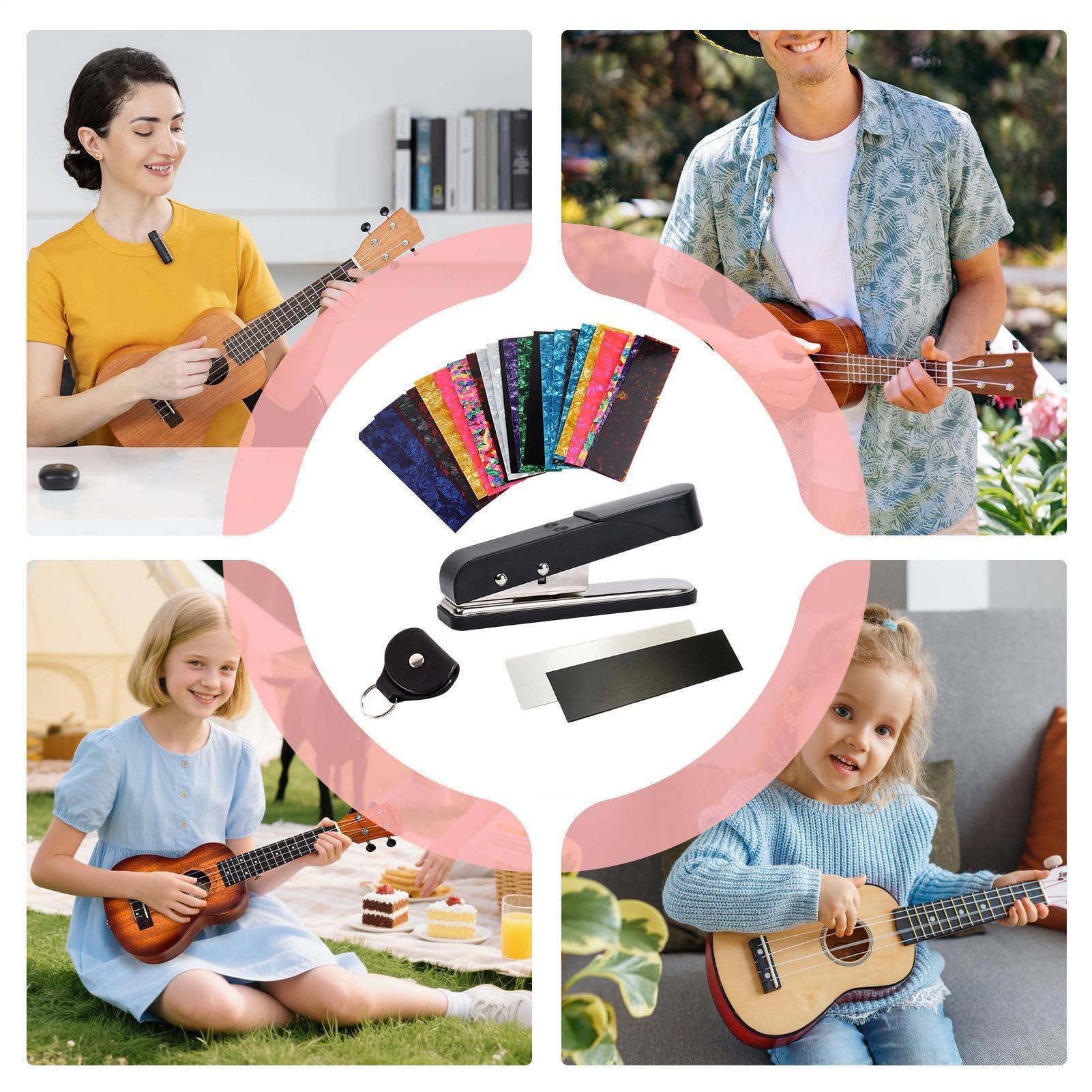 DIY Gitarrenplektren Stanzer Tragbares Werkzeug mit 25 Streifen und Halter