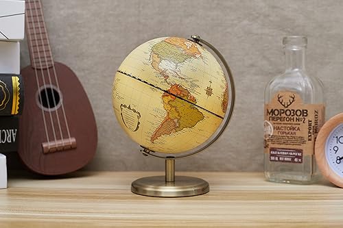 Miniatura 4 de Annova Globo antiguo de 5.5 pulgadas de diámetro – Decoración de escritorio educativa/geográfica/moderna – Arco y base de acero inoxidable