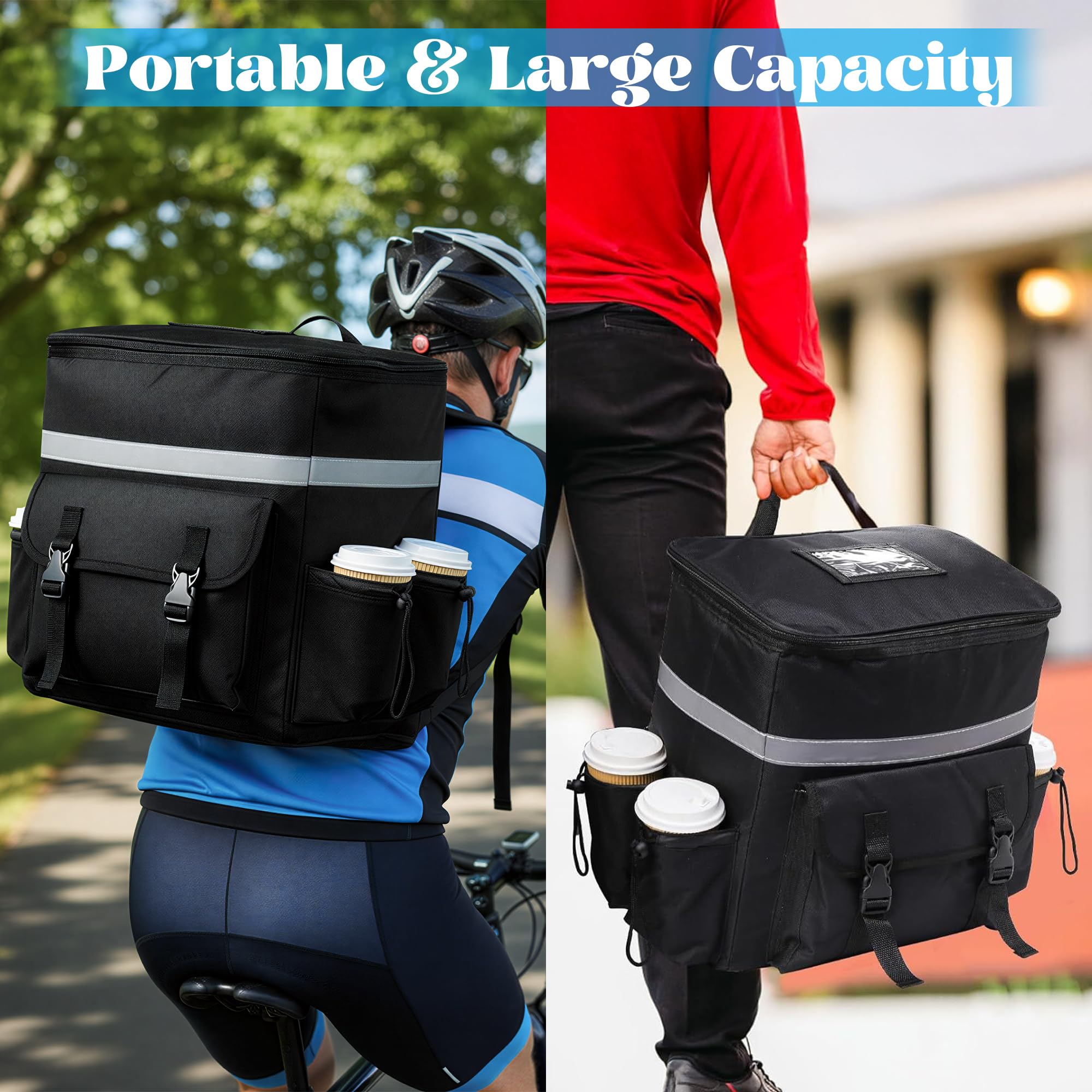 Bolsa térmica grande de 35 L con aislamiento térmico para hombres y mujeres, bolsa térmica de entrega de alimentos, plegable, con asas resistentes y cremallera, para camping, barbacoa, compras