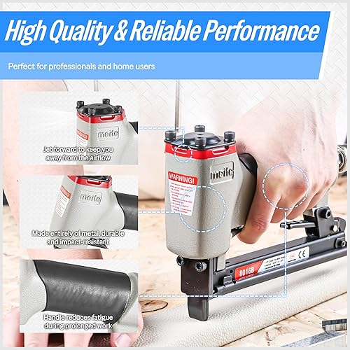 Miniatura 5 de meite 8016B - Engrapadora de tapicería, calibre 21, corona de 12 pulgada, grapadora neumática de alambre fino de 14 a 58 pulgadas