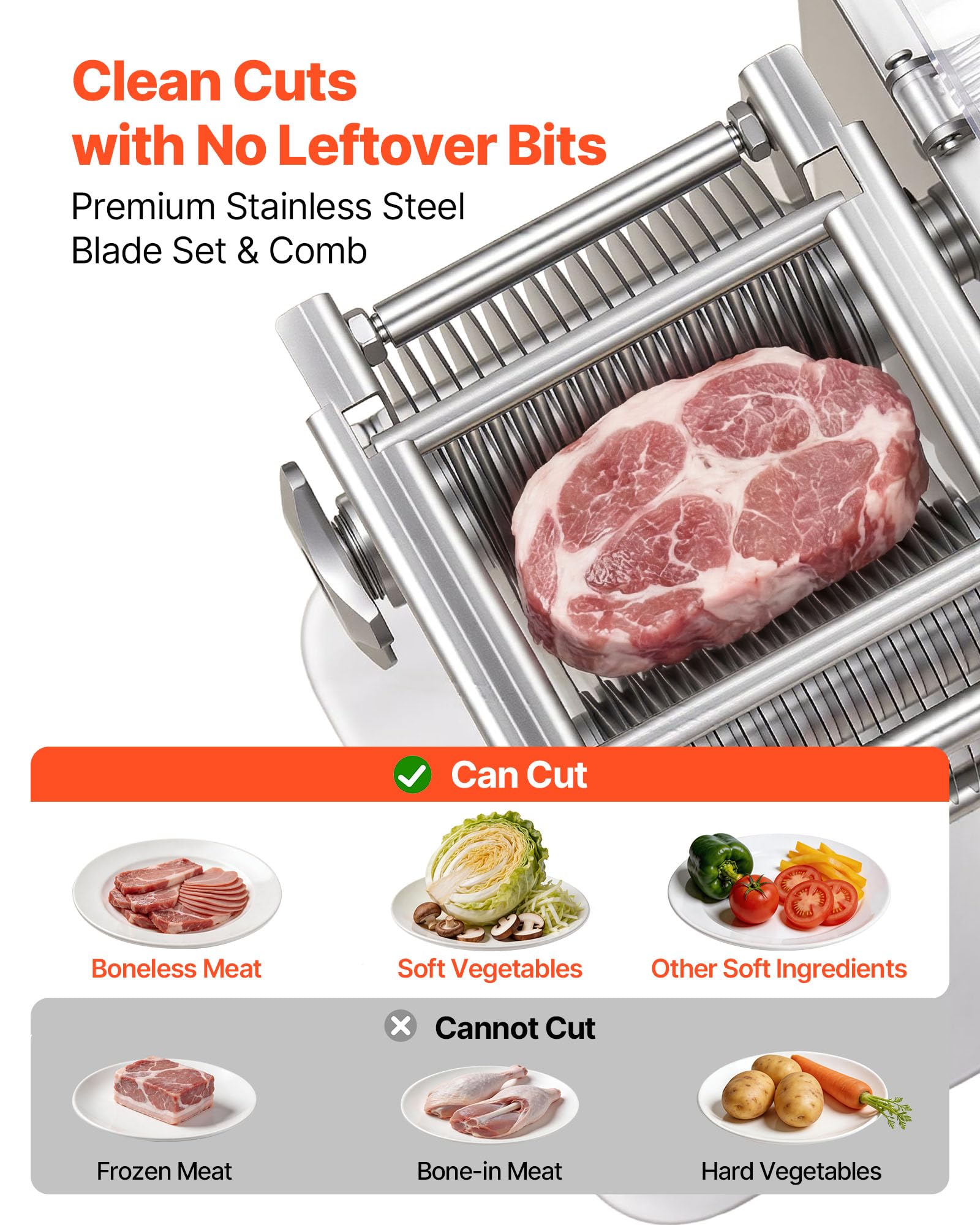 VEVOR 850W Professional Electric Meat Slicer with 5mm Stainless Steel Sharp Blade for Fresh Boneless Meat and Soft Vegetables Kitchen Restaurant Deli