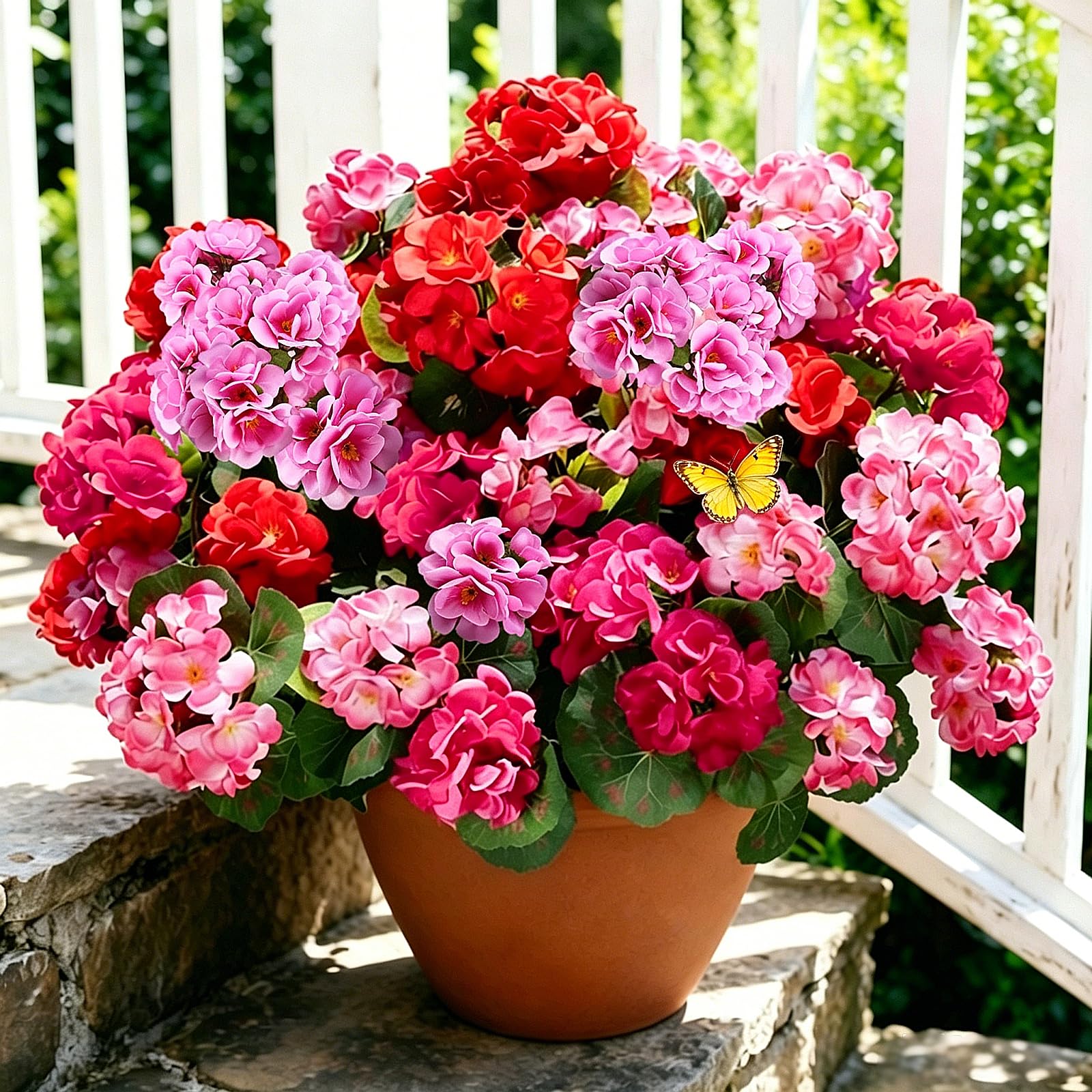 DOUBFIVSY 8 Pcs Artificial Geranium Flowers for Outdoors, Silk Fake Geranium UV Resistant Realistic Faux Plants for Front Door Garden Porch Planter Patio Balcony Indoor Home Christmas Decor (Mixed)