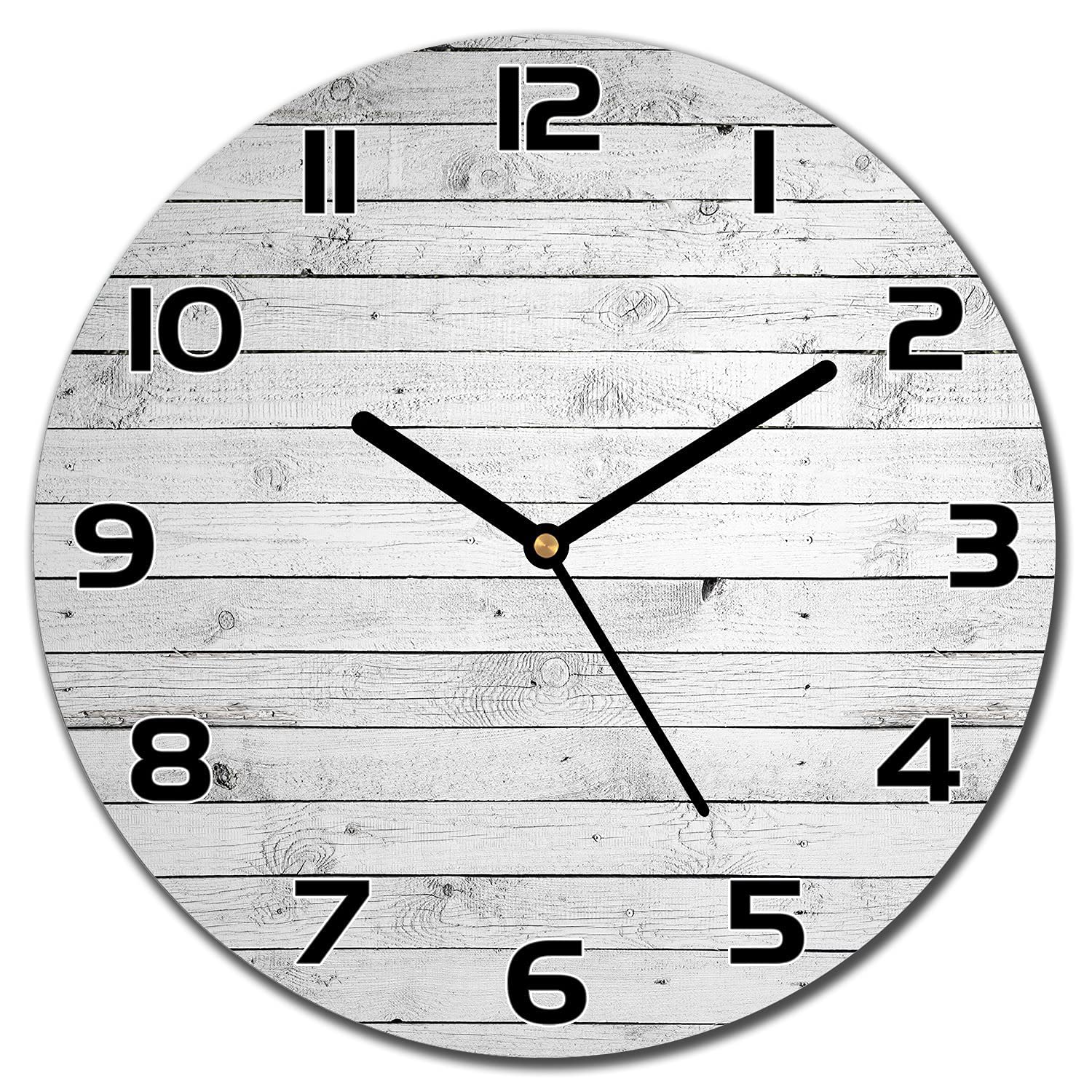Horloge en verre cuisine et salon au design boisé moderne 30cm