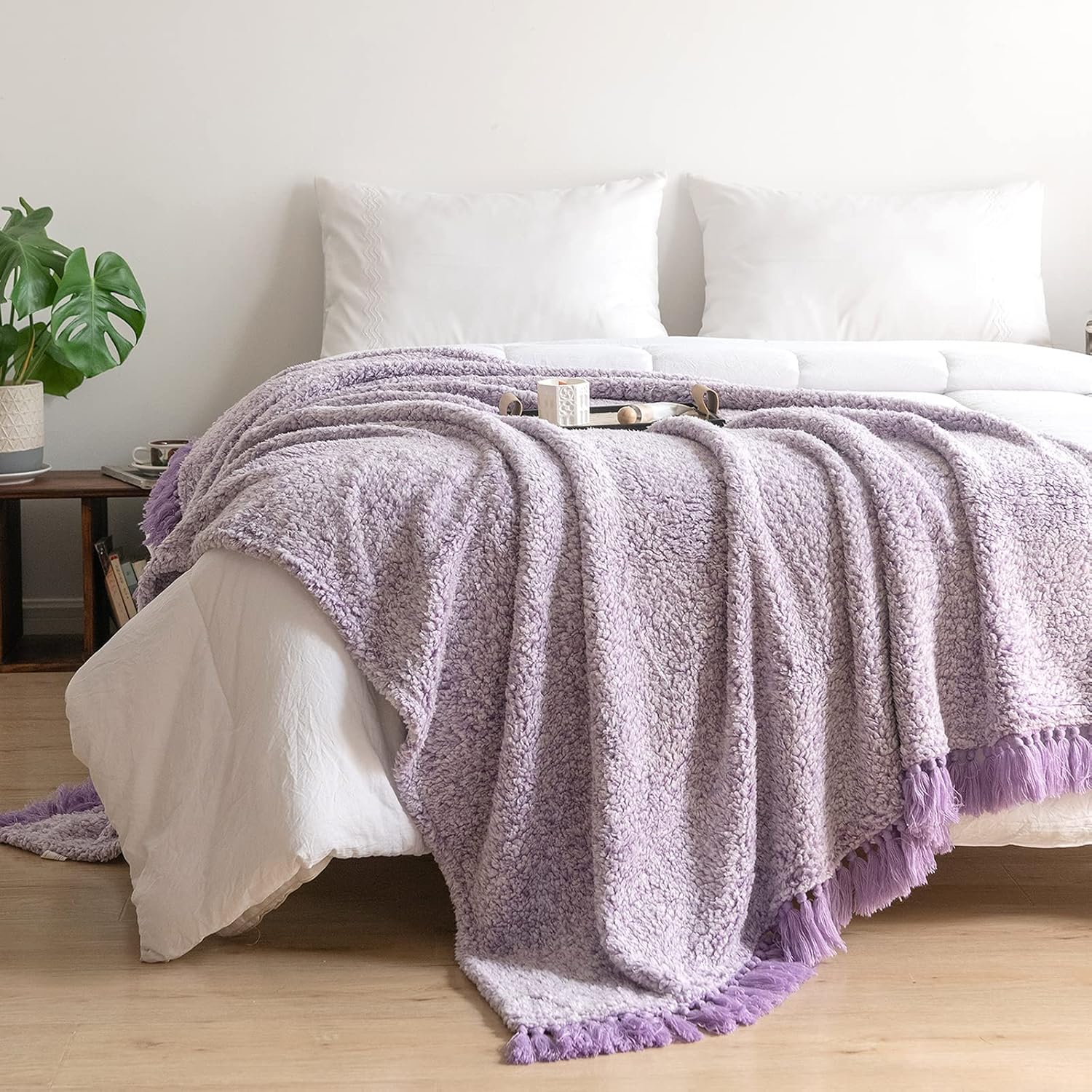 ZonLi Sherpa Fleece Blanket for Couch, with Tassels, Soft