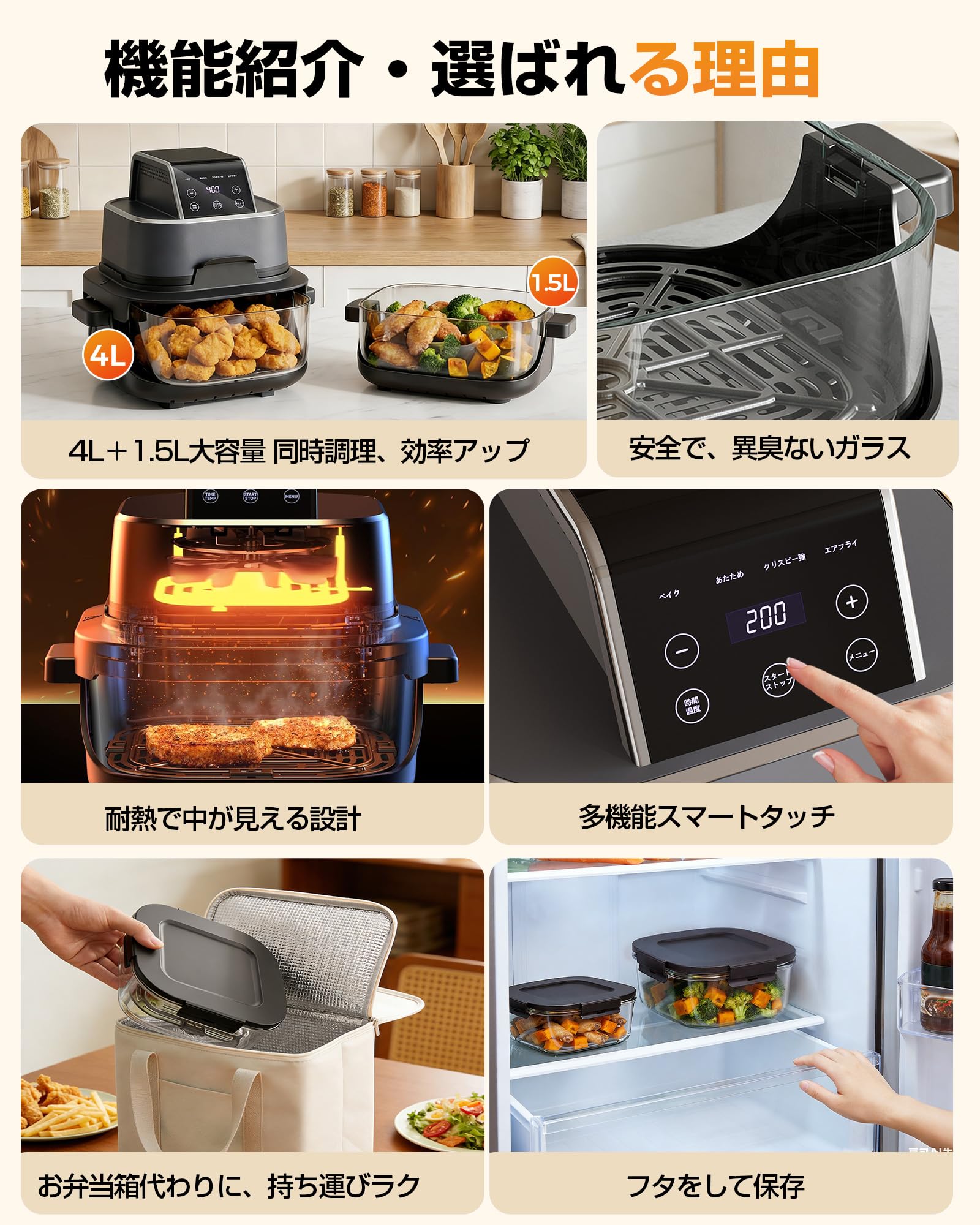 Amazon.co.jp: GTPLAYER ノンフライヤー 4L・1.5L 2点セット 大容量