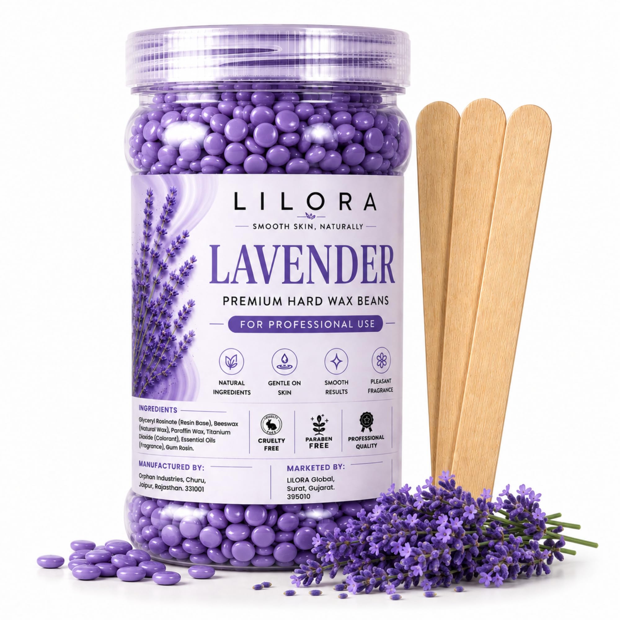 LILORA Lavender Wax Beans for Hair Removal for Women | Painless Waxing & No Redness | Stripless Hard Wax for Bikini, Face, Underarms & Full Body | 50g
