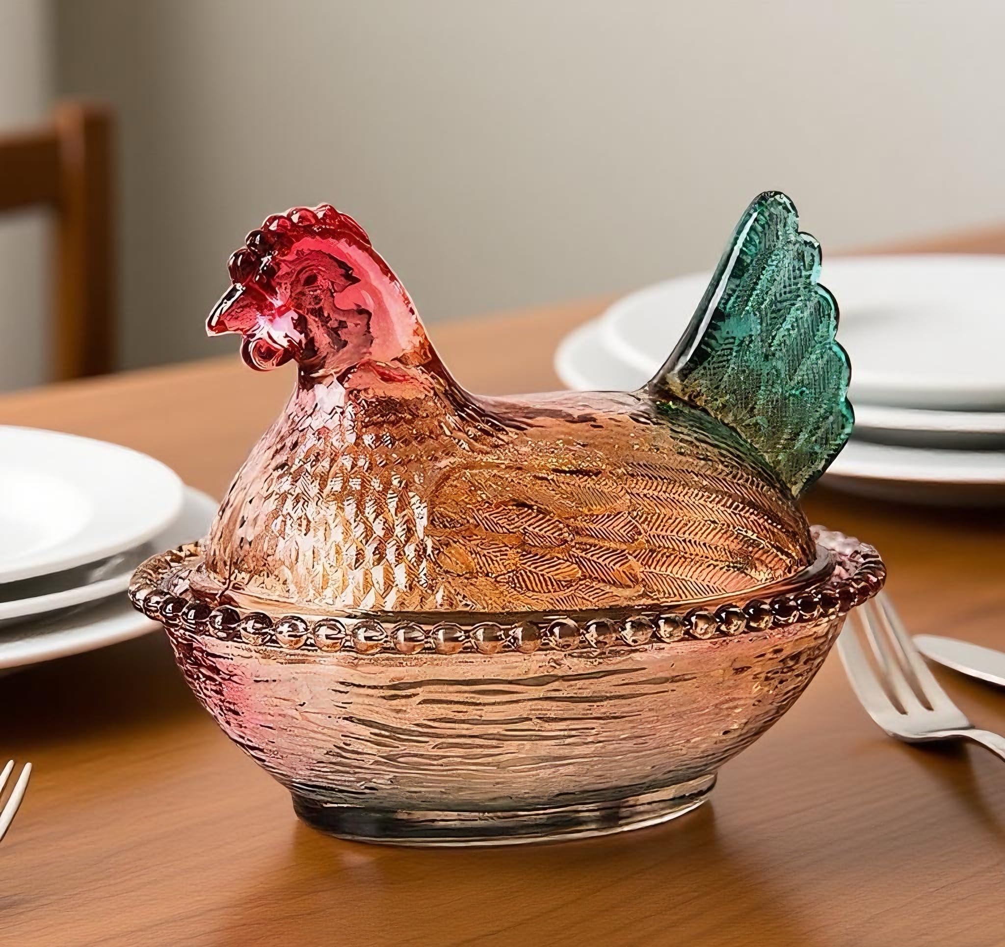 【Hen on nest】ガラス容器 ccsxqy Vintage Glass Hen on Nest Dish with Lid - Large Pedestal