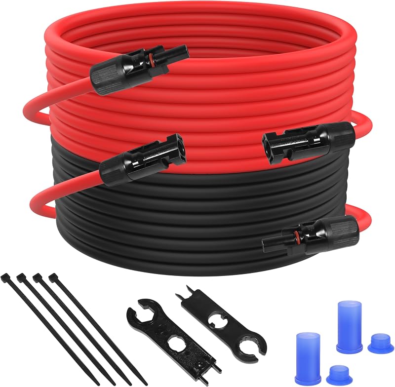 Cabo de Extensão para Painel Solar 10 AWG 6 mm² com Conectores Macho e Fêmea, 6,1 m, Chaves e Tampas