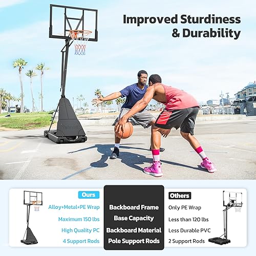 Miniatura 8 de Aro de baloncesto portátil para exteriores, tablero trasero de 4448 pulgadas, sistema de portería de baloncesto de 10 pies ajustable rápidamente con