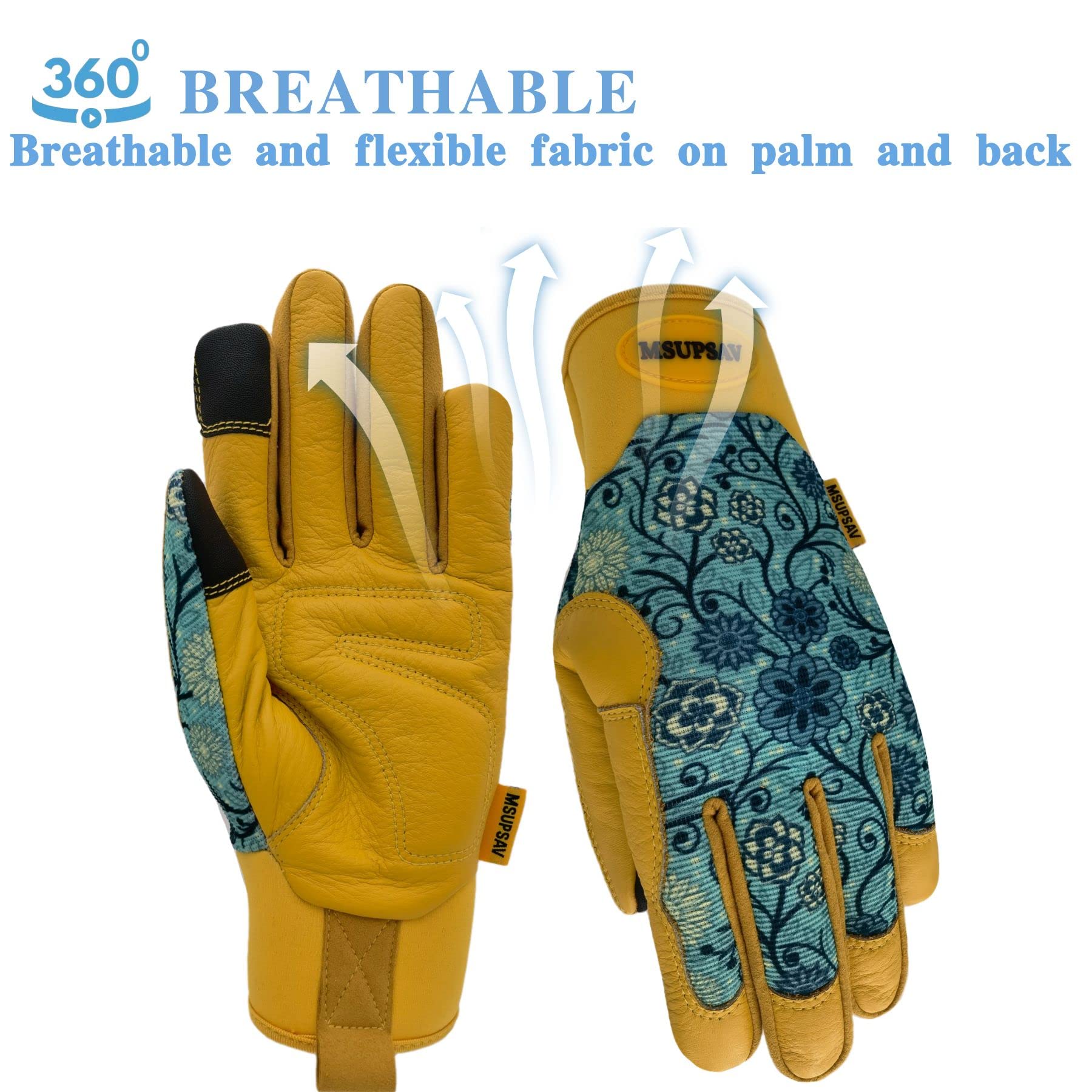 Guantes de jardinería para mujer, guantes de trabajo de cuero para hombres y mujeres, guantes de conductor, guantes de trabajo de seguridad (patrón azul clásico, L)