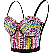 Womens Sexy Multicolored Rhinestone Bustier Crop Top Club Party Crystal Gemstone Corset Top Bra