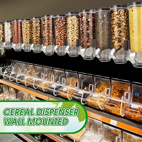 Miniatura 3 de Nitial Dispensador de cereales montado en la pared de 4.5 L, dispensador de granos triple con taza, contenedor de almacenamiento de cereales de