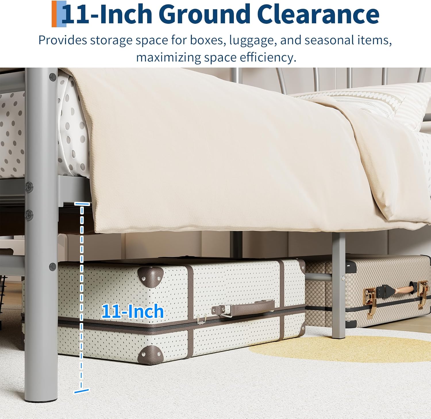 GarveeHome Twin Size Bed Frame, Heart Shaped Metal Bed Frame with Headboard and Footboard, Platform Bed Frame with Sturdy Slat Support, Underbed Storage Space, No Box Spring Needed, Grey