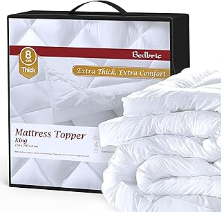 Bedbric Mattress Topper Kingsize Bed 8 CM Thick - Soft & Fluffy Quilted King Size Mattress Toppers - Hypoallergenic Mattress Toppers with Elastic Straps. (King 150 x 200 x 8 CM)