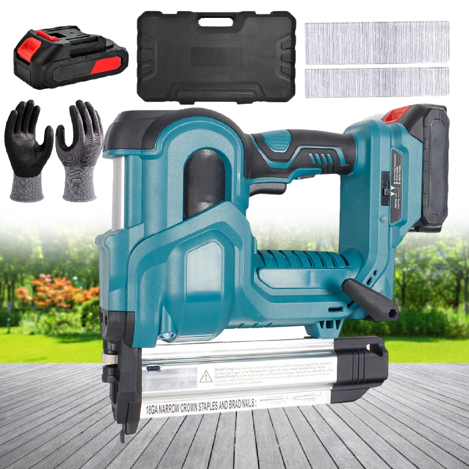 Clavadora Inalámbrica 2 En 1,Clavadora Eléctrica con Clavos 2" De Largo,Profundidad Ajustable,con Guantes,1 Batería Y 400 Clavos,para Proyectos De Bricolaje De Tapicería,Blue