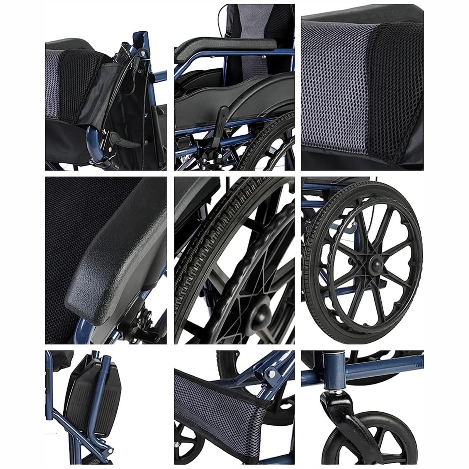 Silla De Ruedas Para Adultos Autopropulsada, Silla De Ruedas Plegable Ligera, Silla De Ruedas De Aluminio Con Cinturón De Seguridad Para Personas Mayores, Ayuda Para La Movilidad, Max 100 Kg blue