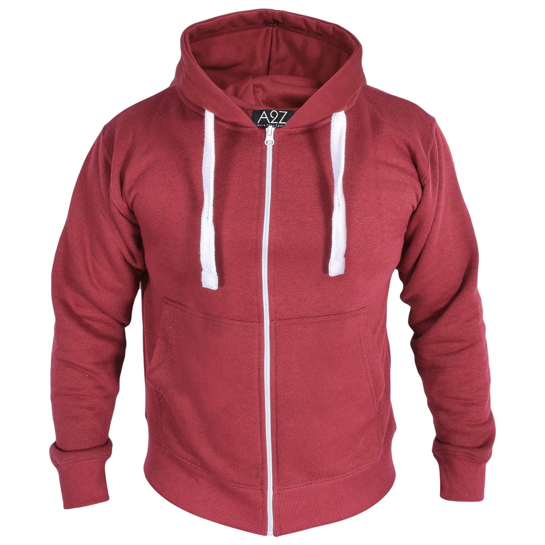 A2Z Męskie runo Zwykły błyskawiczne Bluza Zakapturzony bezpieczeństwo - Zipper Wine M