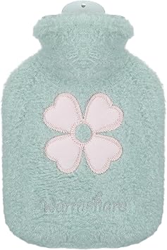 Hot Water Bottle, 500ml Small Hot Water Bag with Cover Warm Bag with Soft Premium Faux Fur Cover 2-in-1 Heating Bags for Cold & Warm Compress for Women Seniors Children Green
