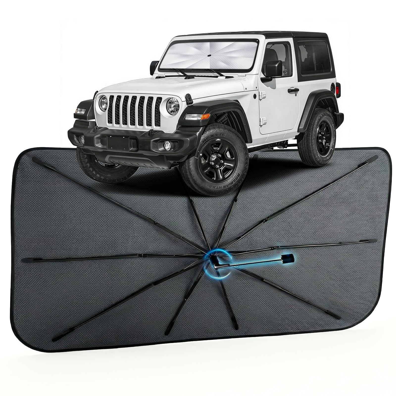 Car Windshield Sun Shade Umbrella for Jeep Wrangler 2018-2026, 1:1 Fit