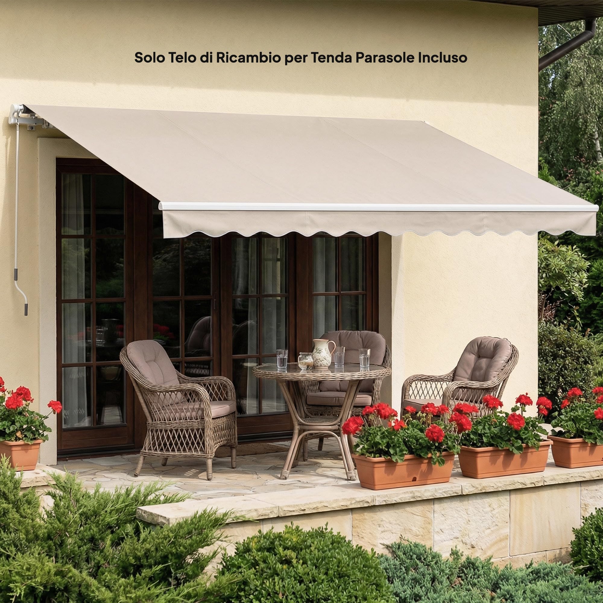 Outsunny Telo di Ricambio per Tenda Parasole Retrattile 337x250 cm Crema | Tessuto di Ricambio per Tenda a Braccio da 3.5x2.5 m in Poliestere, UV 50+, Balcone Patio Terrazzo Esterno Giardino