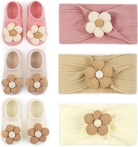 Diadema y calcetines de flores para bebés lindos juegos de diadema y calcetines para niñas recién nacidas