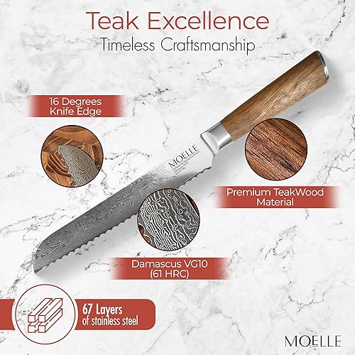 Miniatura 8 de MOELLE Cuchillo de chef prémium de 8 pulgadas, cuchillo de cocina profesional ultra afilado de calidad danesa para chefs y cocineros, fabricado con