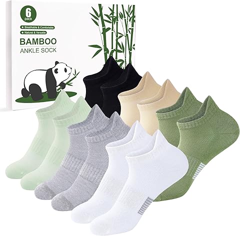 Calcetines deportes de bambú para Mujer/Niñas, 6 pares,calcetines cortos，running，transpirables,calcetines tobilleros，con caja de regalo
