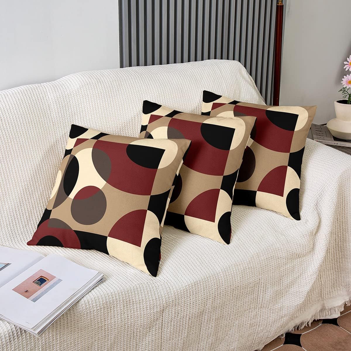 Erosebridal Pack of 4 Red Throw Pillow Covers Circle Pillow Covers 18x18,Abstract Swirls Lines Stripes Cushion Covers Retro Grommet Geometric Rustic Modern Circle Psychedelic Urban Art,Brown Black