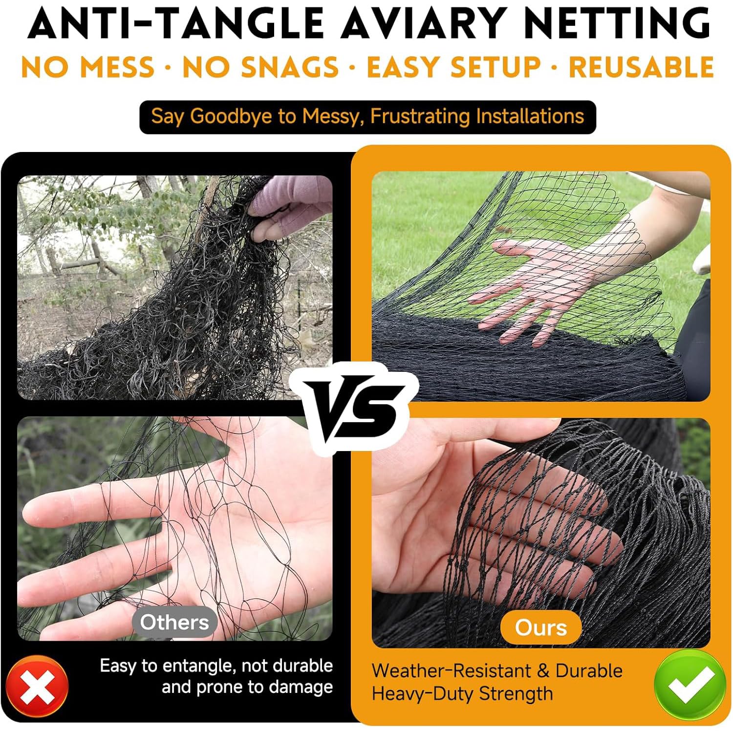 NEWFUN Rete Anti Uccelli,Reti Uccelli,Rete antiuccelli (15 m x 15 m),da 25 mm, tessuta extra forte, per uccelli, per gatti, riutilizzabile, Allontana Gli Animali