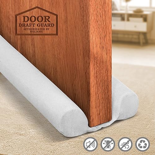 Holikme Twin Door Draft Stopper Weather Stripping Window Breeze Blocker Adjustable Door Sweeps 34inch ,White