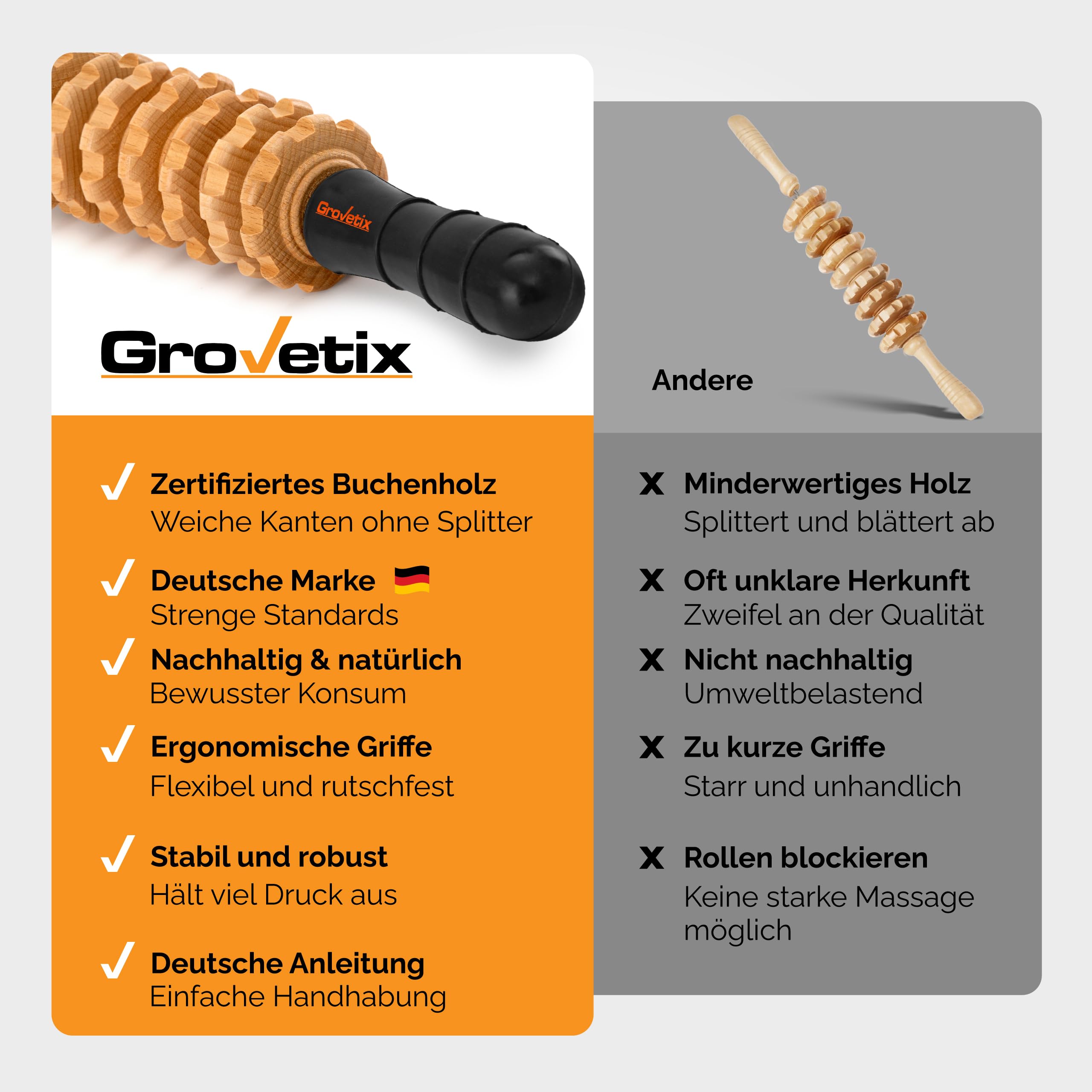 Massageroller Faszienstab aus hochwertigem Buchenholz Faszienrolle holz ideal für eine schonende und gleichzeitig effektive Massage