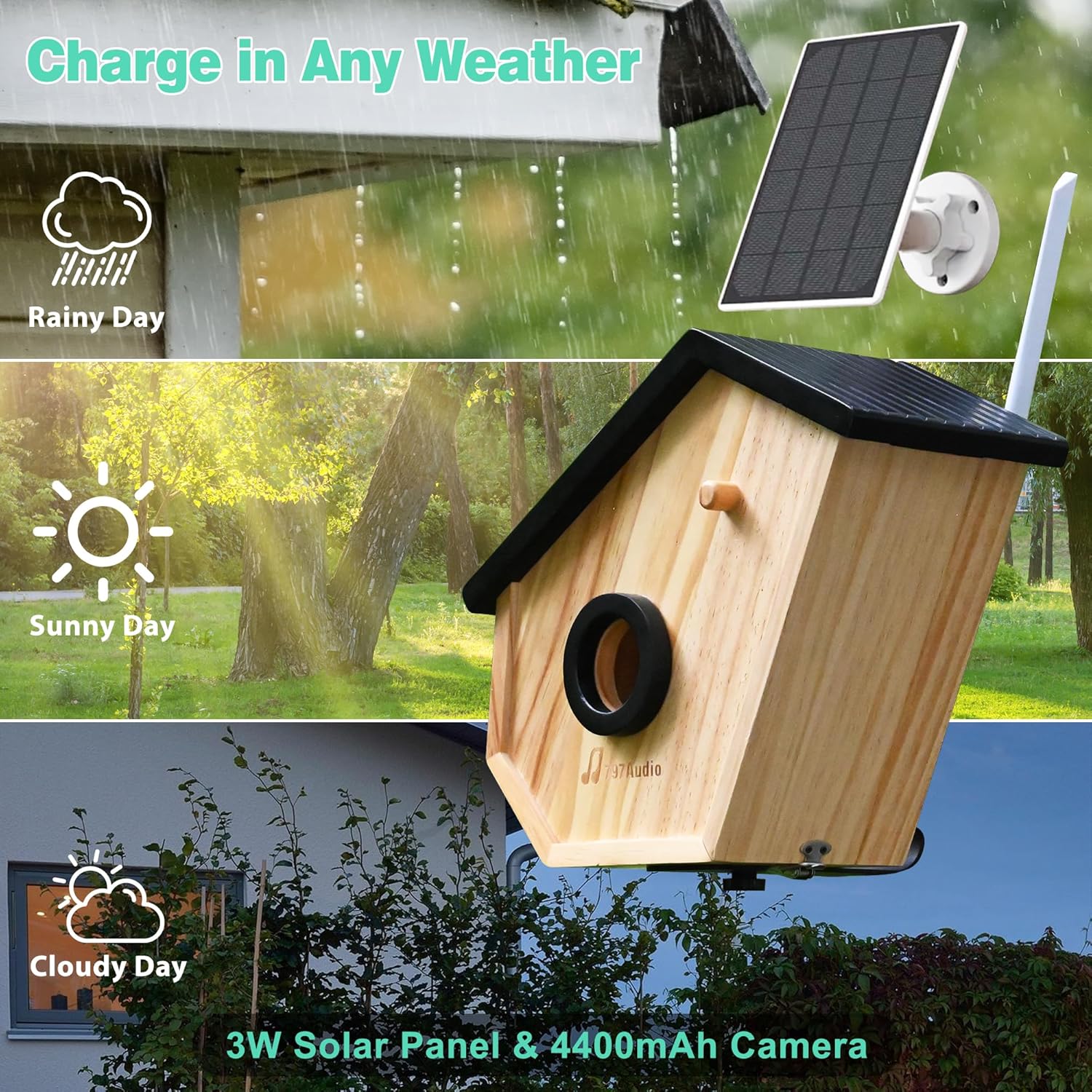 Smart Bird House with Camera for Outside Solar Powered, 2K HD&Night Vision View Birdhouse Nest Cam with AI Identify,Auto Capture Birds Motion Detection&Notify in Time,Ideal for Bluebird and Cardinal