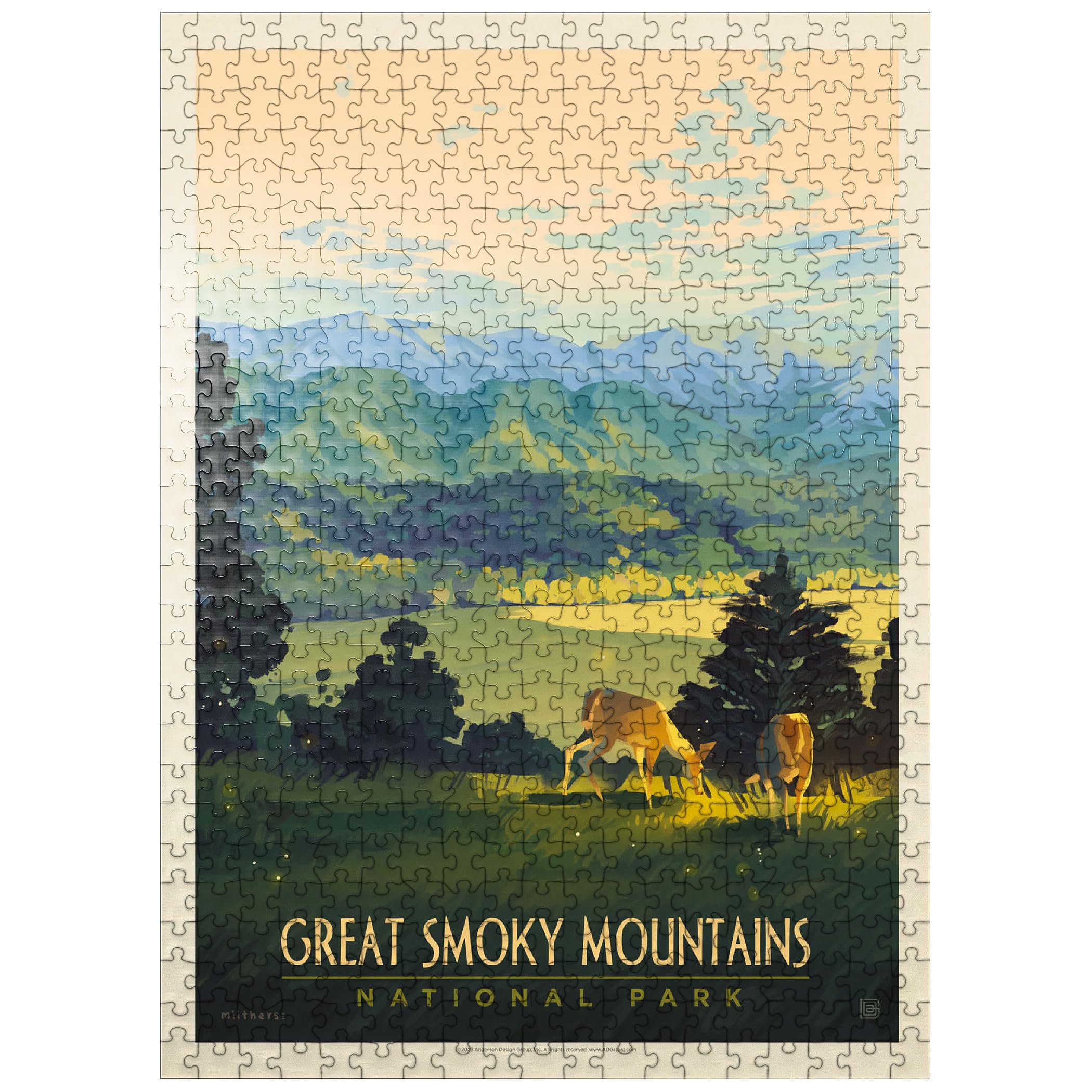 MyPuzzle.com Great Smoky Mountains National Park: Dusk in Cades Cove, Vintage Poster - Premium 500 Piece Jigsaw Puzzle for Adults