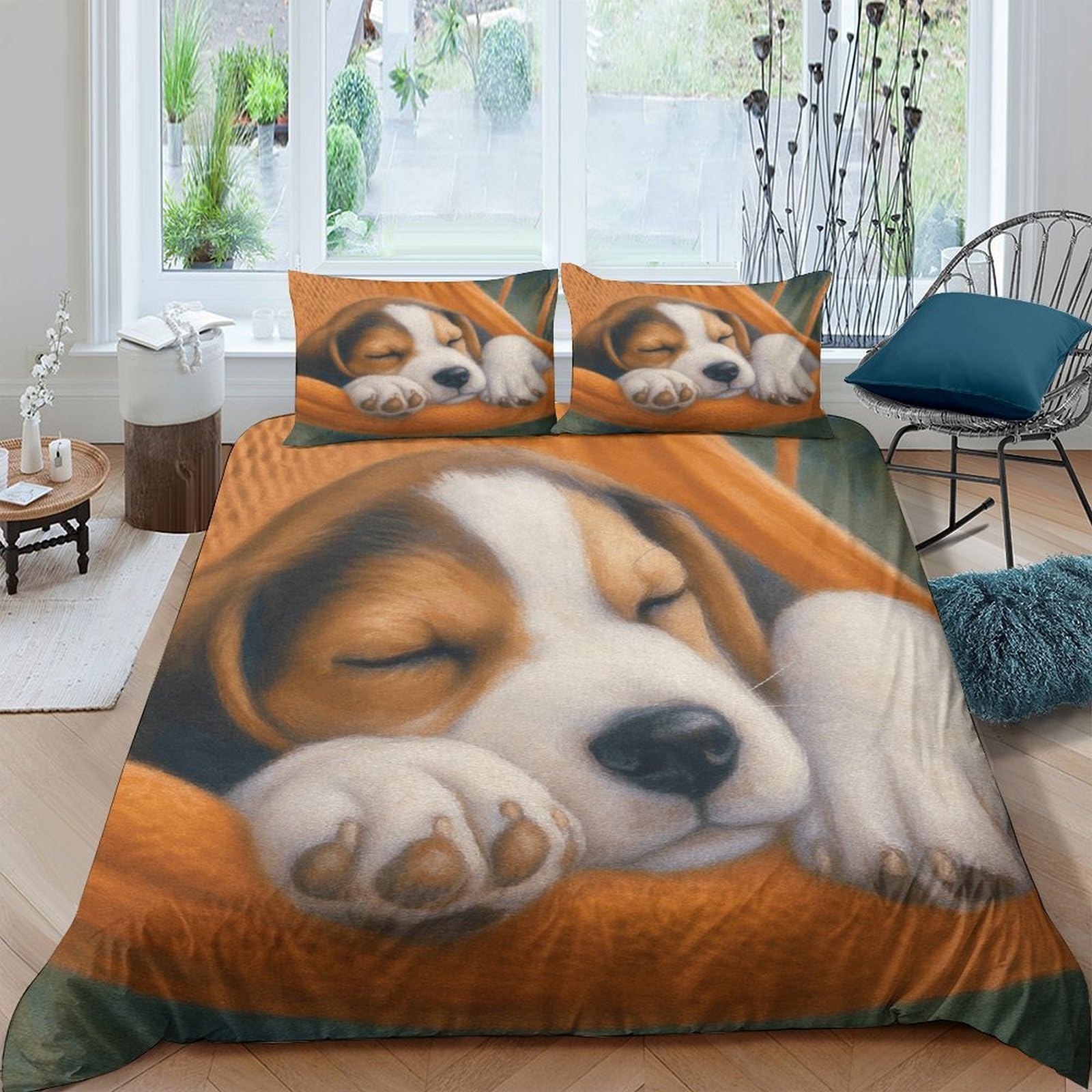 Ctjqhvkz Style-9 3D Printed Sleeping Beagle Fitted Sheet Microfiber Soft Orange Blanket Dog Bed Cover For Bedroom Guestroom Decor Single（135X200cm）