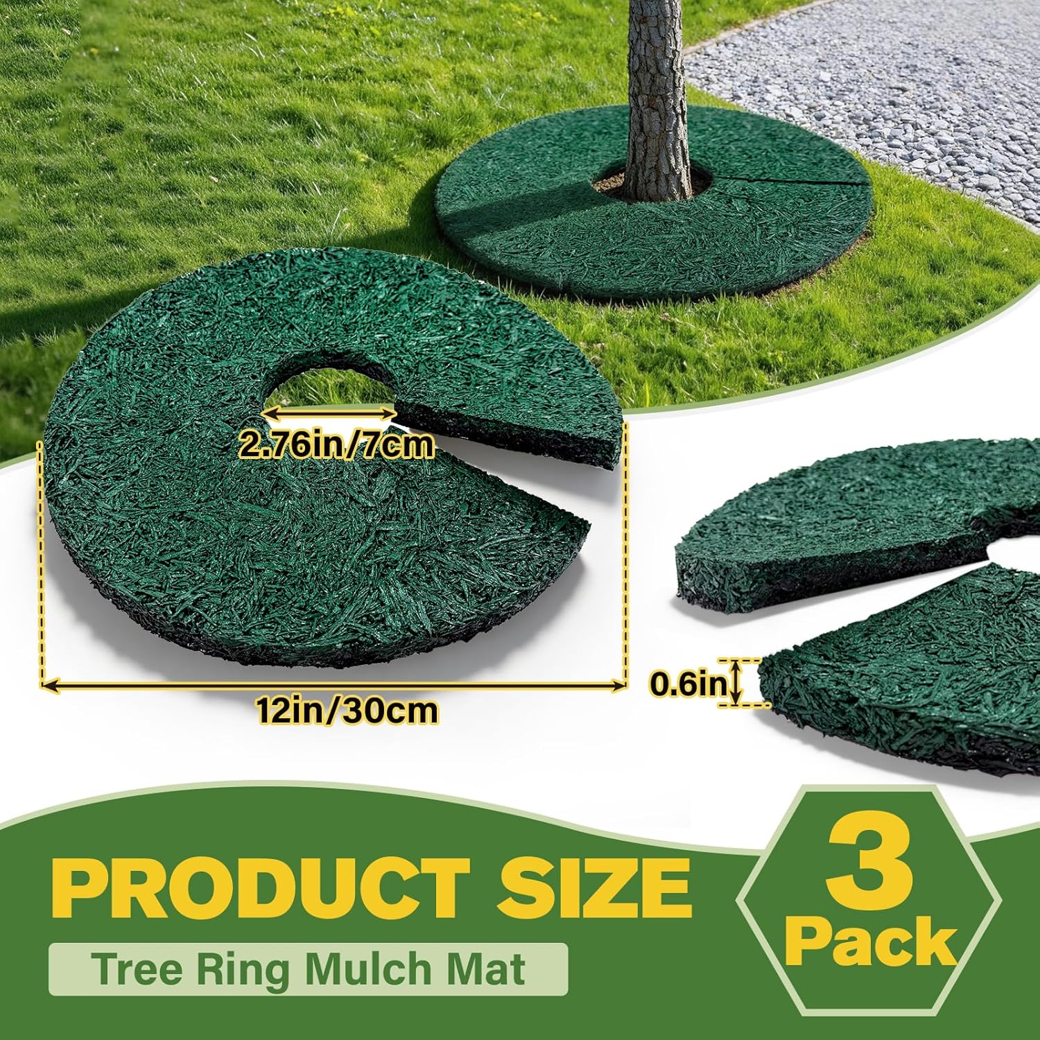 3 Pack 12in Rubber Tree Mulch Ring Breathable Mulch Rings for Trees Round Weed Barrier Ring Heavy Duty Double Side Tree Root Barrier for Prevent Animal Dig