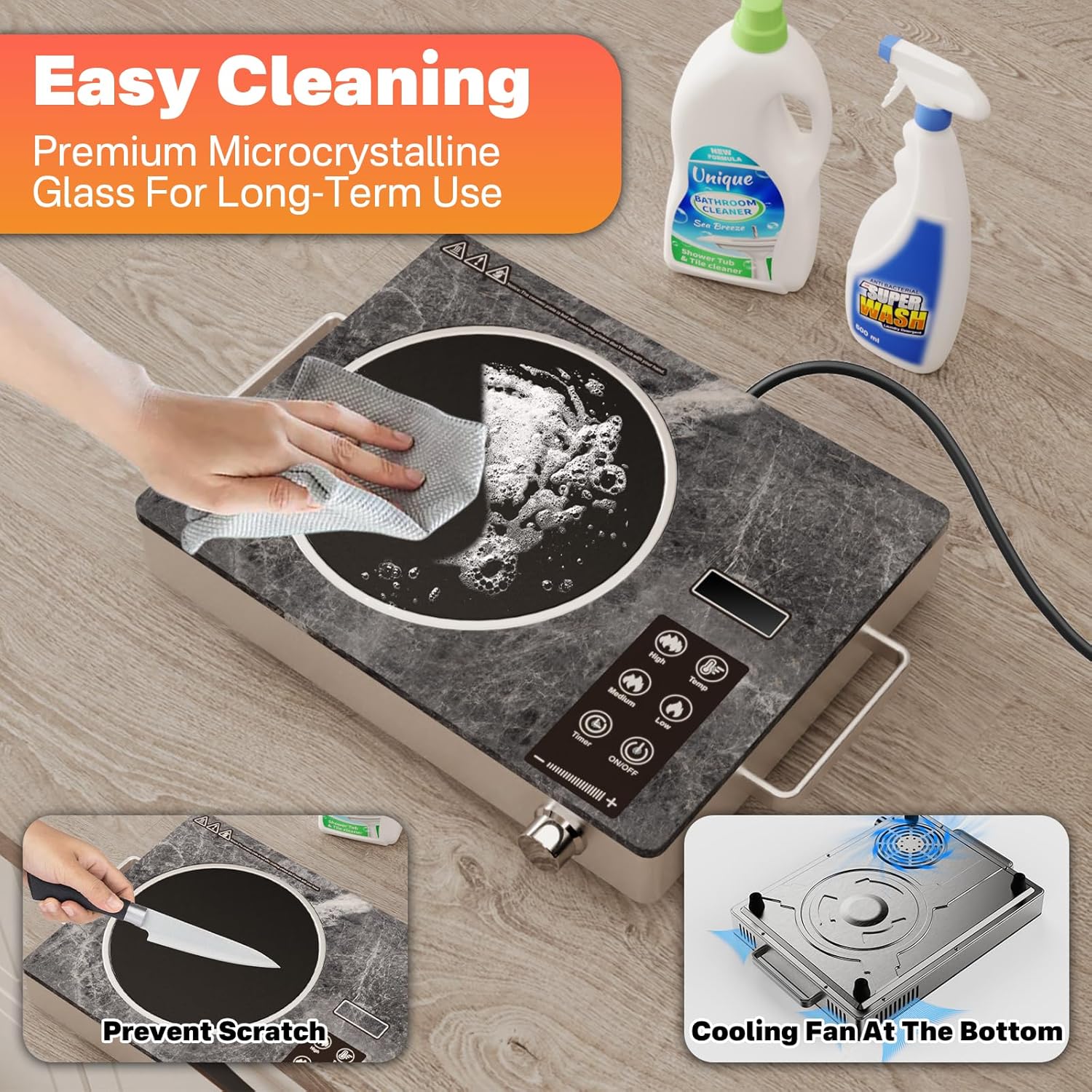 1800W Single Burner Electric Stove Top, Portable Infrared Electric Cooktop with Marble Glass, 110V Ceramic Hot Plate, Countertop Burner with Timer & Knob Control, 18 Levels Power Settings