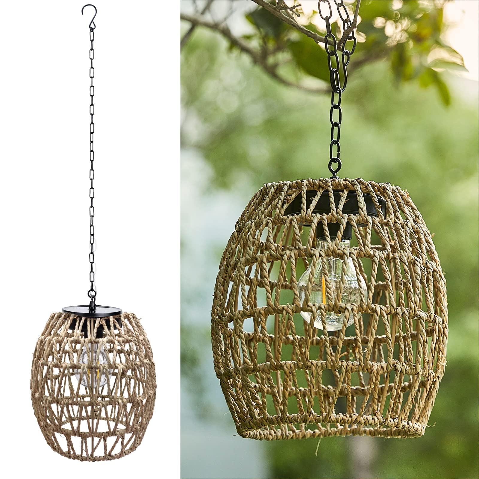 Lampe solaire suspendue d'extérieur en rotin étanche