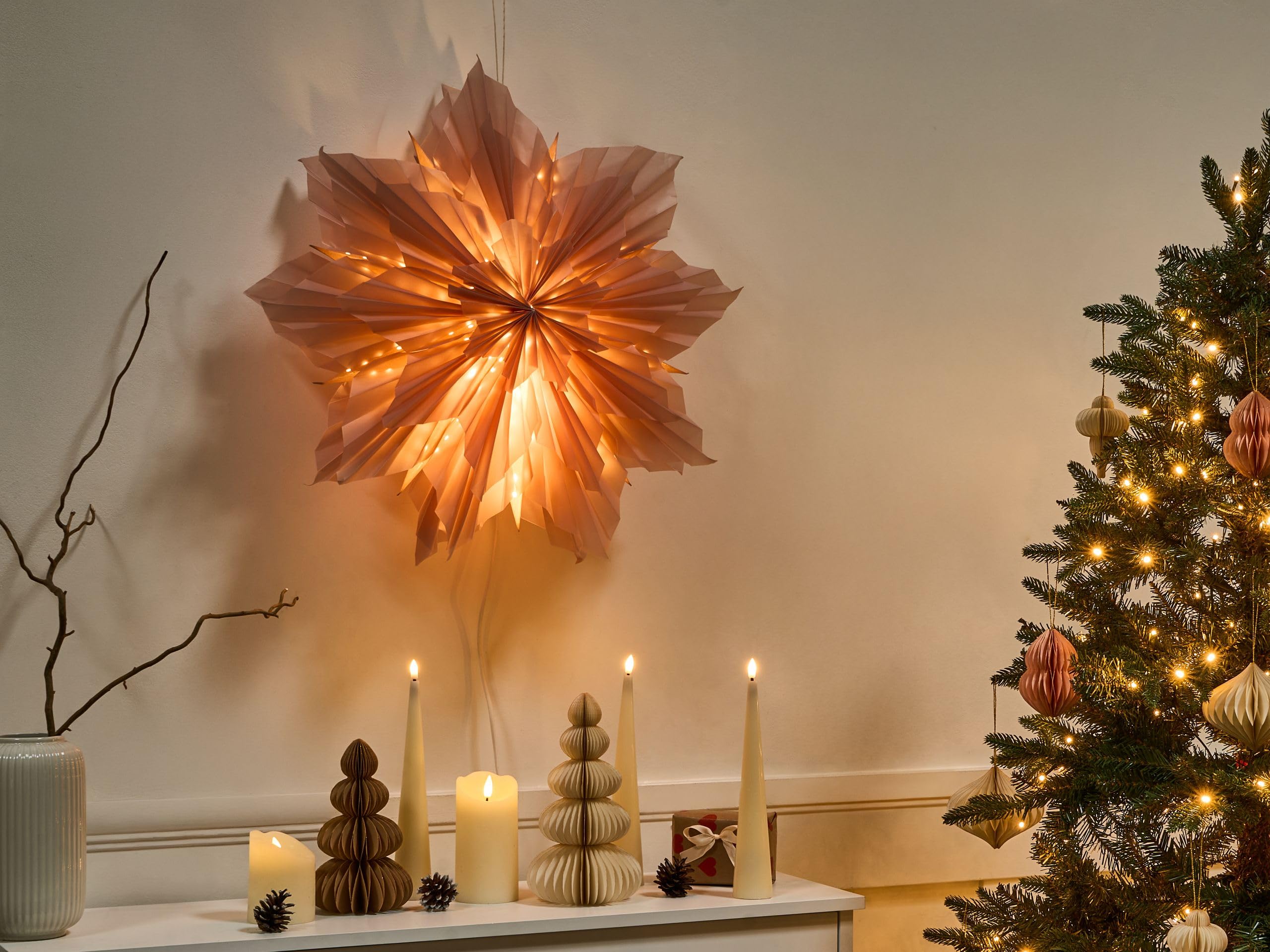 Beliani Décoration en Papier en Forme d'Étoile Flocon de Neige Lampe Suspendue Thème Noel Rose Osteran