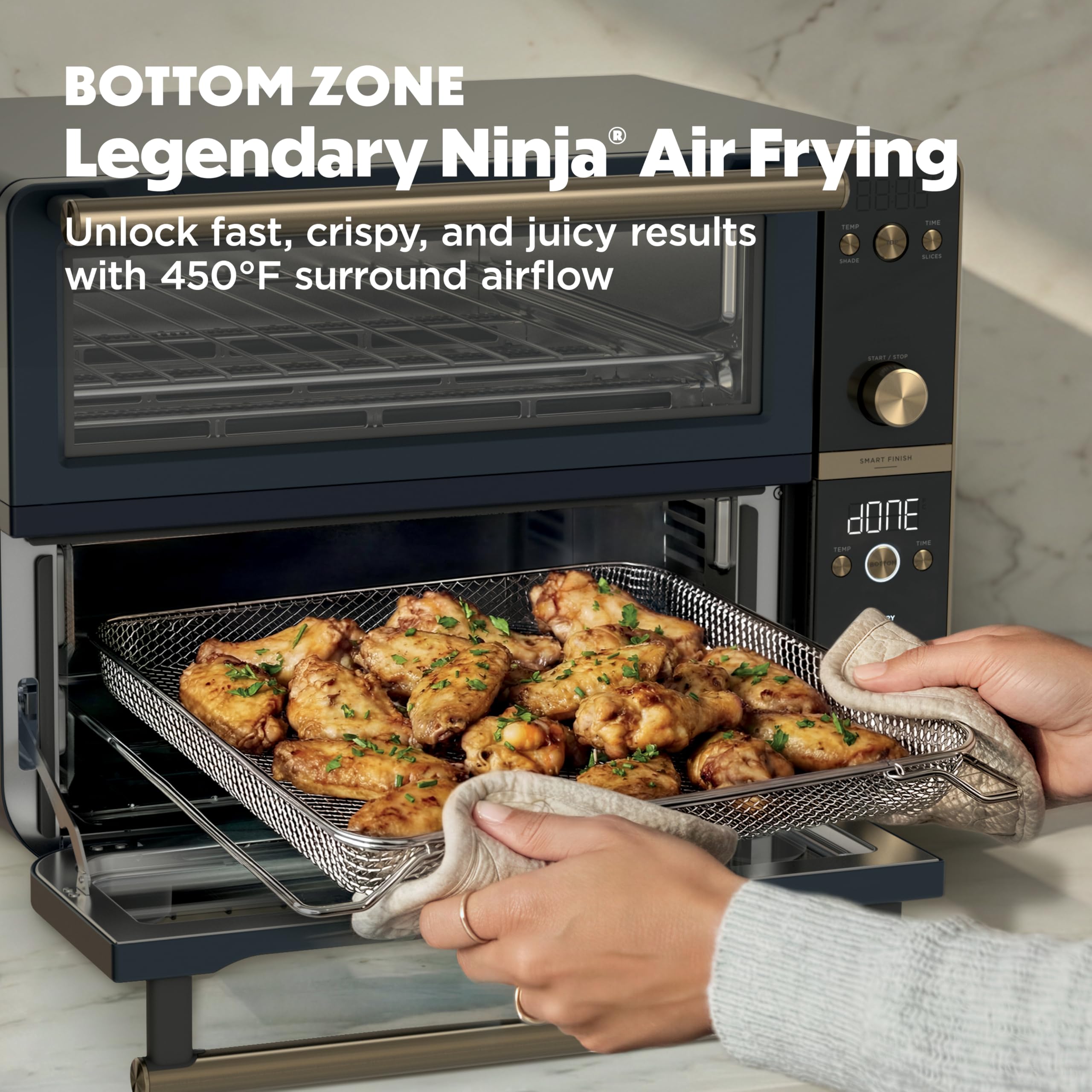 Ninja Double Oven Pro Smart XL - Forno da bancone e friggitrice ad aria | Versatilità 12 in 1 con finitura intelligente e tecnologia DualZone per cucinare 2 pasti alla volta | Adatto per pollo