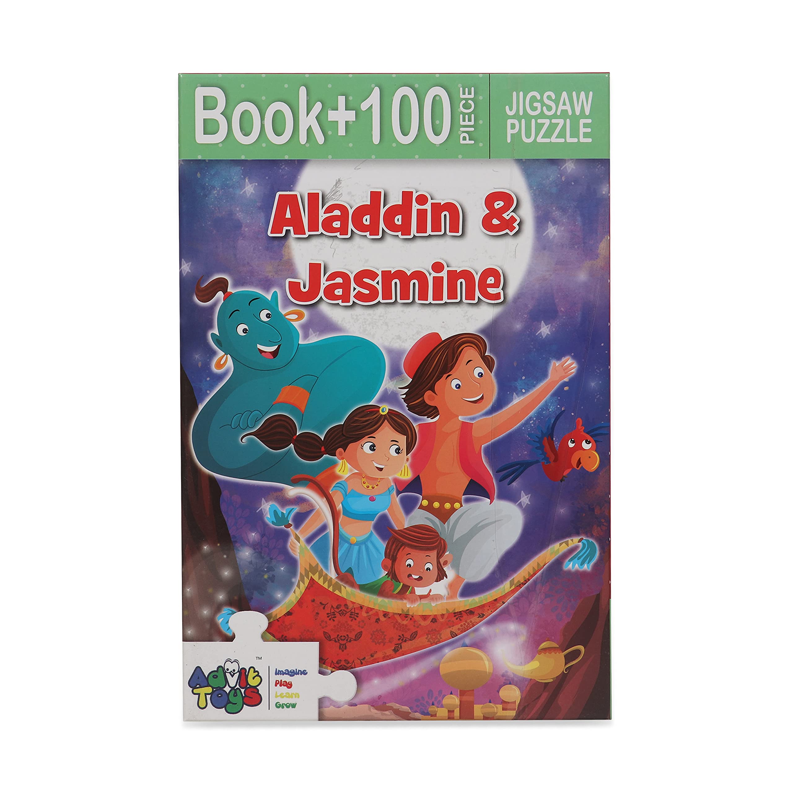 Aladdin & Jasmine Jigsaw Puzzle/Kids Having Fun with This Puzzle and Brain Boost with Solve it - (100 Piece + 34 Page Book)